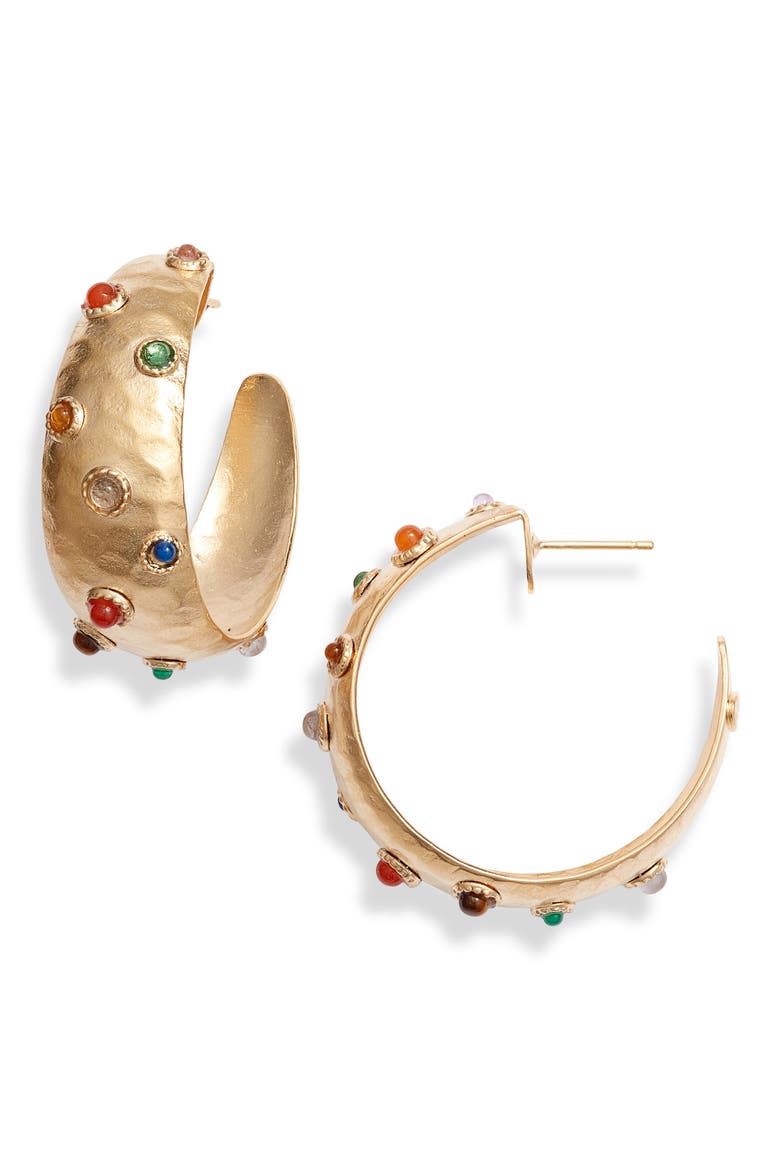Leontia Cabochon Hoop Earrings, Main, color, GOLD