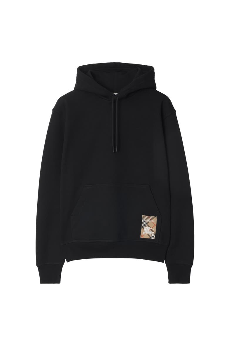 Check Label Cotton Hoodie, Alternate, color, Black