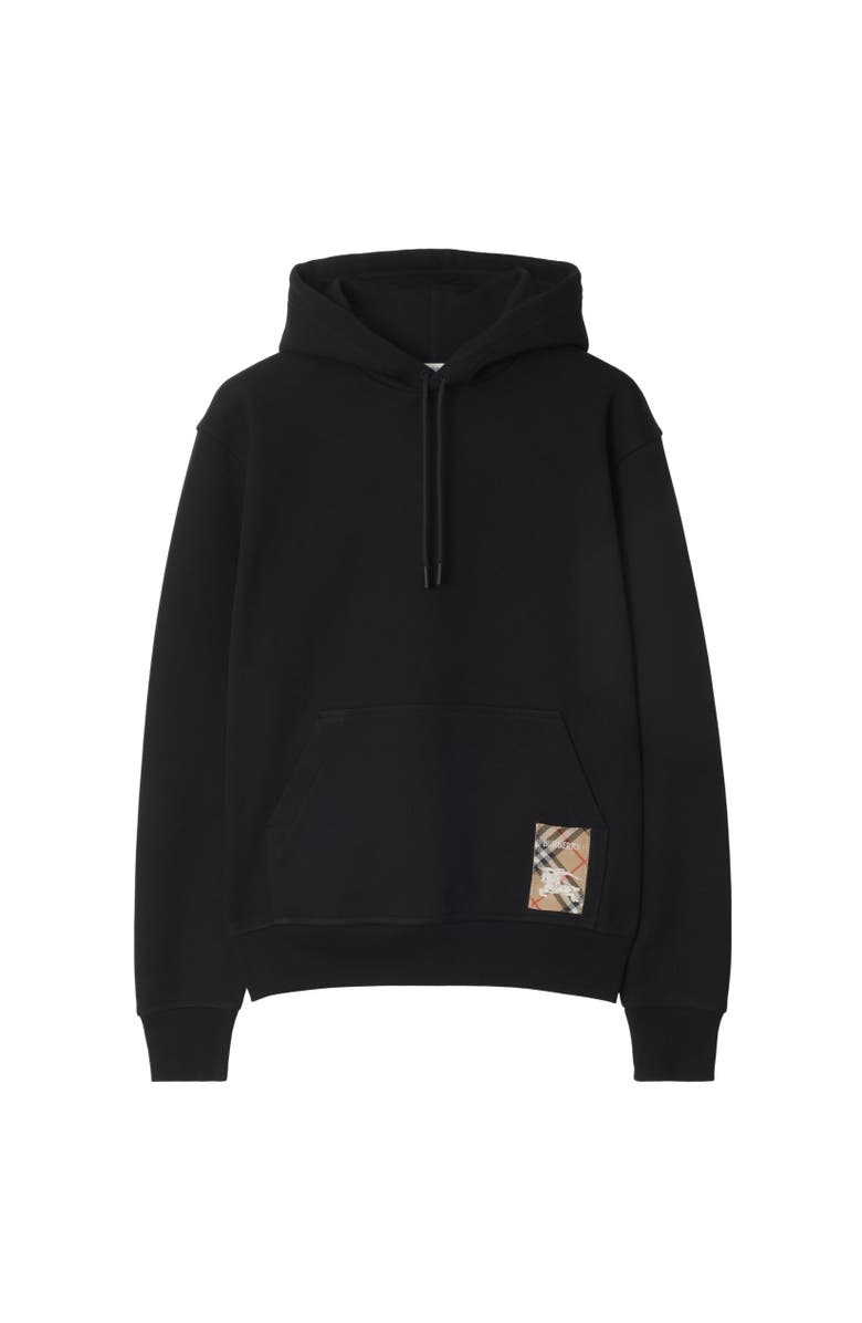 Burberry Check Label Cotton Hoodie, Alternate, color, Black