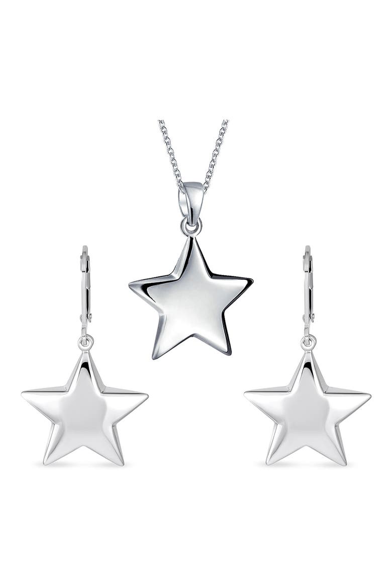 Stainless Steel Puff Star Earrings & Necklace Set, Main, color, GREY