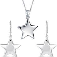 BLING JEWELRY Stainless Steel Puff Star Earrings & Necklace Set