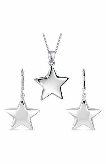 BLING JEWELRY Stainless Steel Puff Star Earrings & Necklace Set