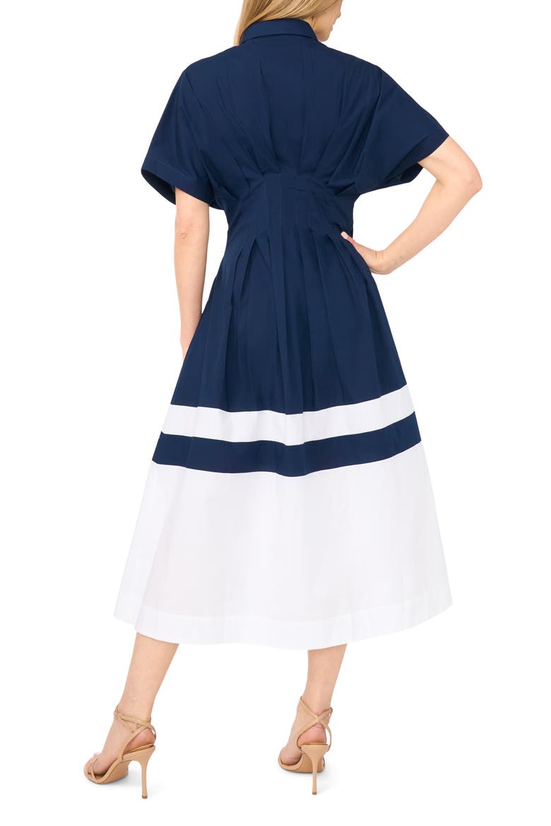 Colorblock Pleated Cotton Poplin Shirtdress, Alternate, color, CLASSIC NAVY