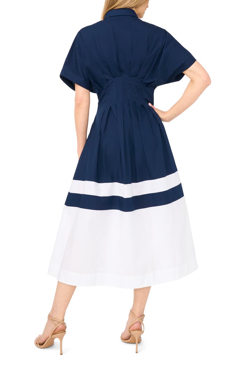 Halogen<sup>®</sup> Colorblock Pleated Cotton Poplin Shirtdress, Alternate, color, Classic Navy