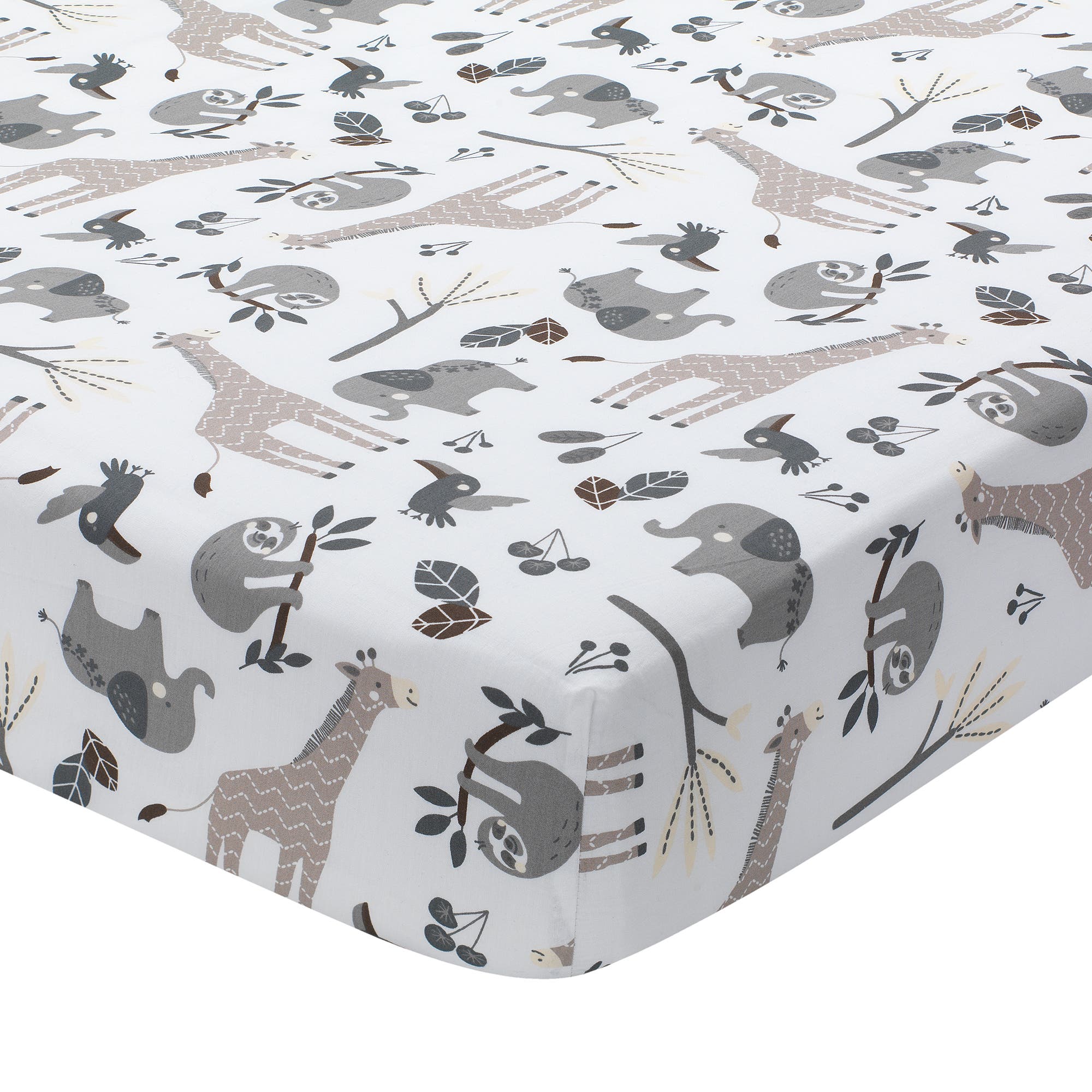 Lambs & Ivy Baby Jungle Animals Cotton Fitted Crib Sheet in White Multi 