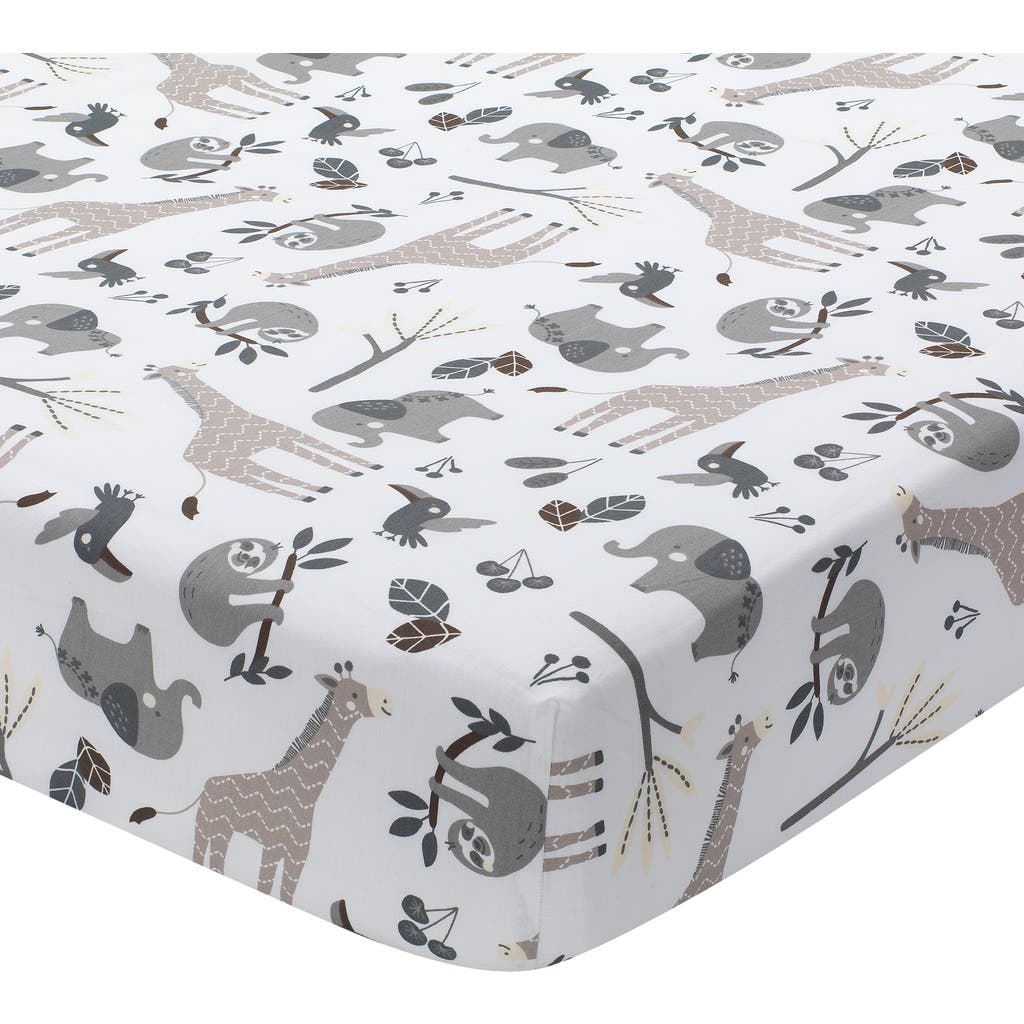 Lambs & Ivy Baby Jungle Animals Cotton Fitted Crib Sheet in White Multi  product