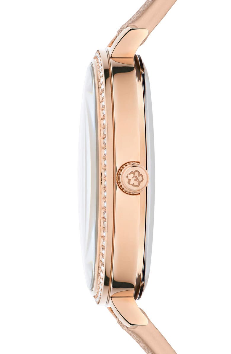 Ted Baker Daisen Crystal Faux Leather Strap Watch, 35mm, Alternate, color, Rose Gold