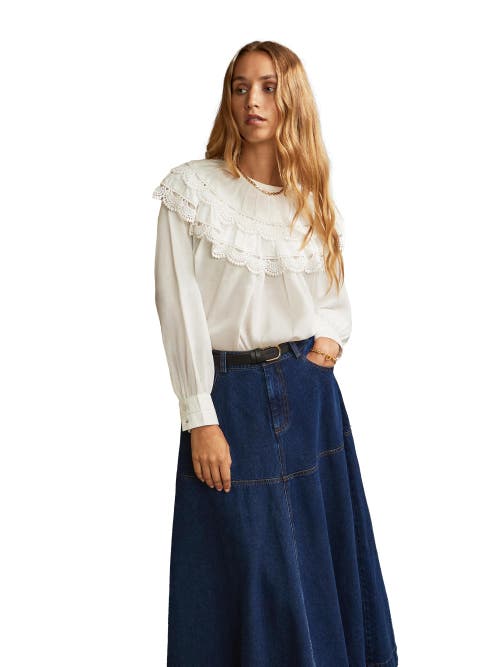 Ro&zo Crochet Double Frill Blouse In White