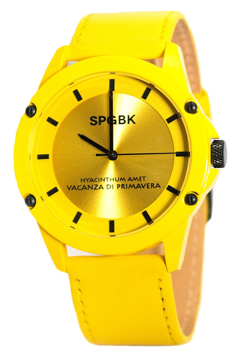Celebration Leather Strap Watch, 44mm, Main, color, YELLOW