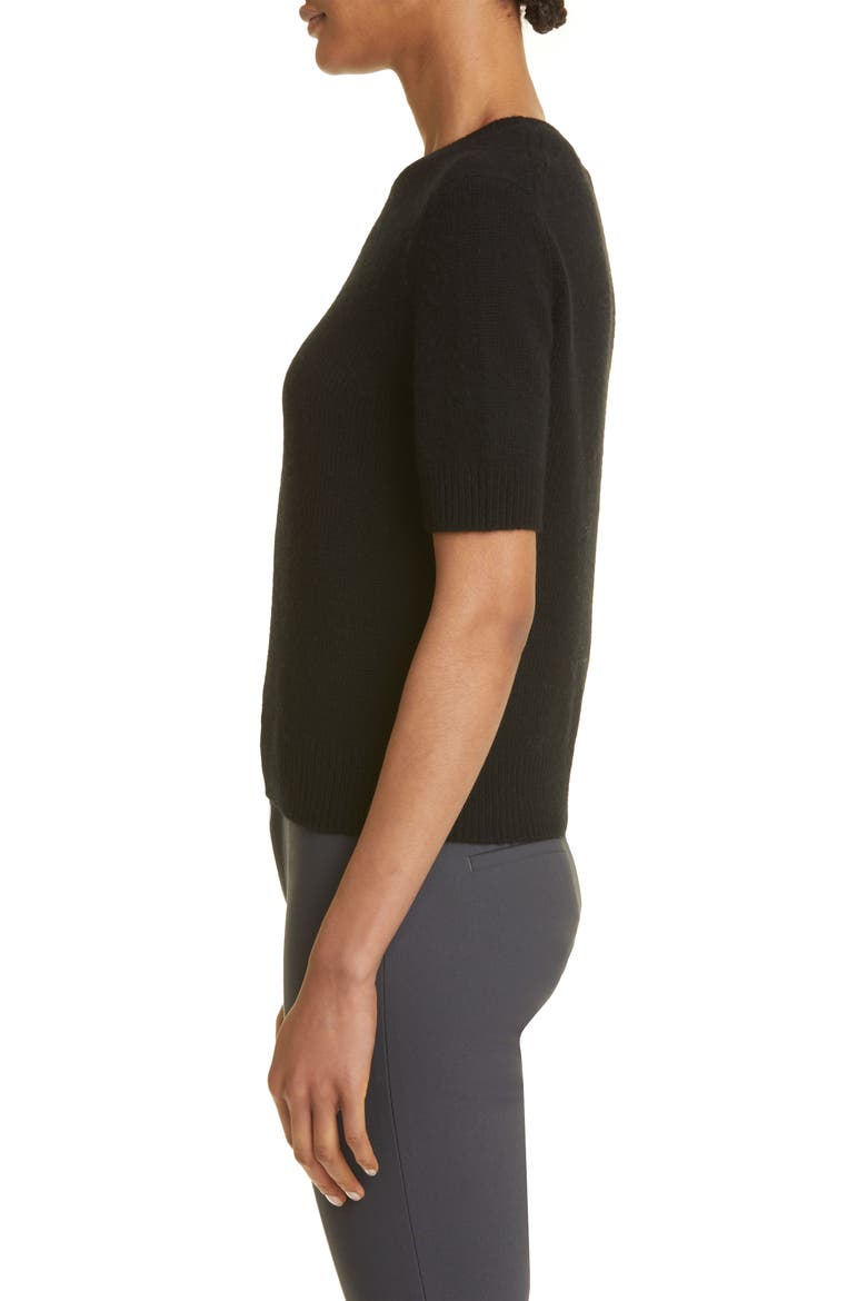 Short Sleeve Wool & Cashmere Sweater, Alternate, color, BLACK