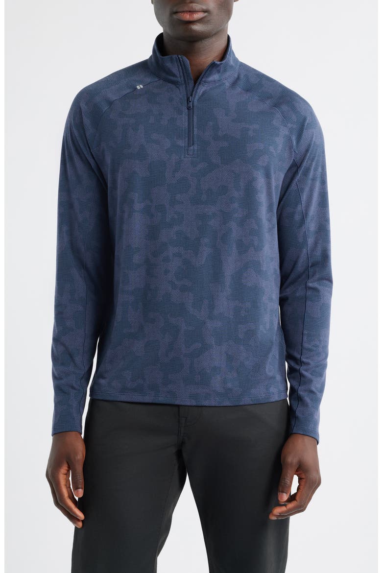 Viktor Waffle Camo Print Quarter Zip Pullover, Main, color, NAVY