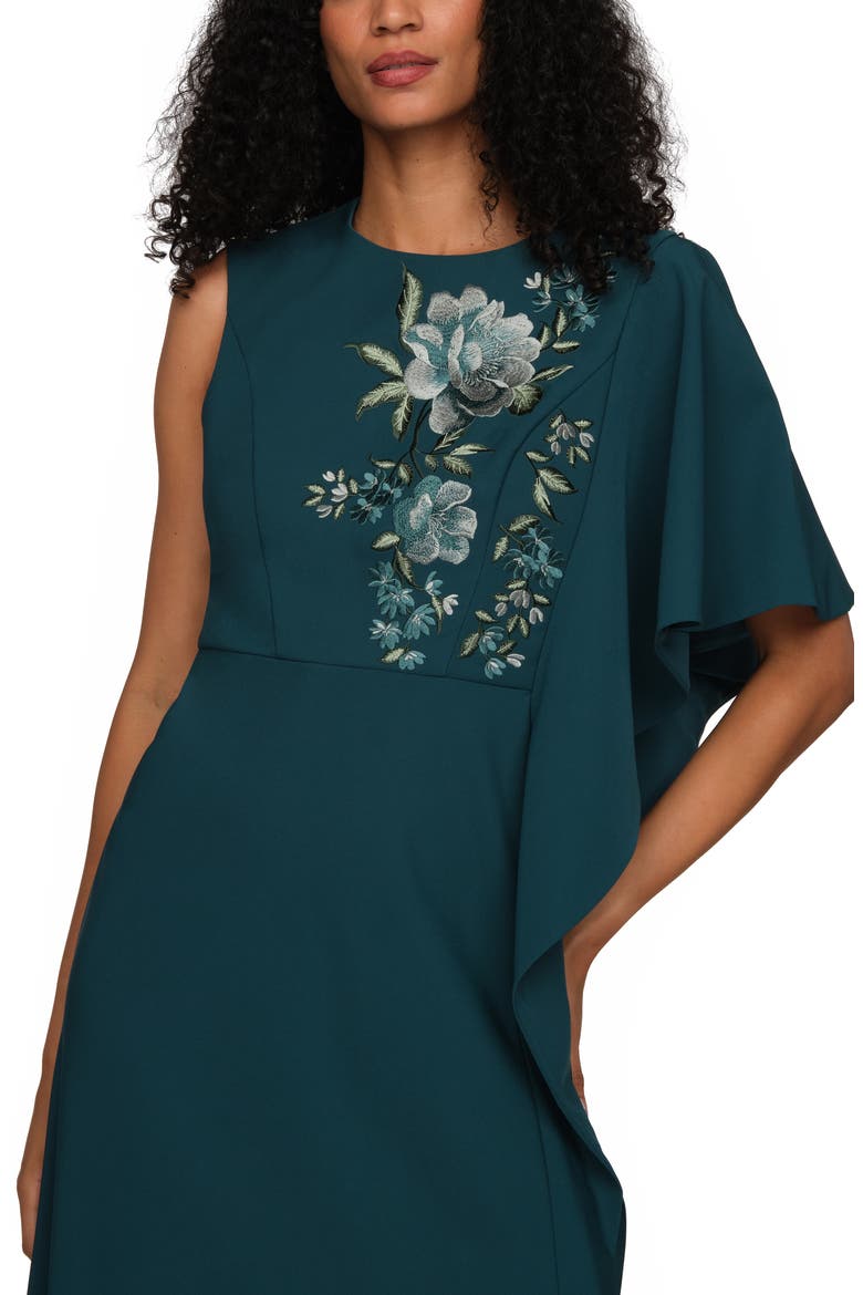 Alisha Embroidered Floral Detail Asymmetric Sleeve Gown, Alternate, color, DEEP TEAL