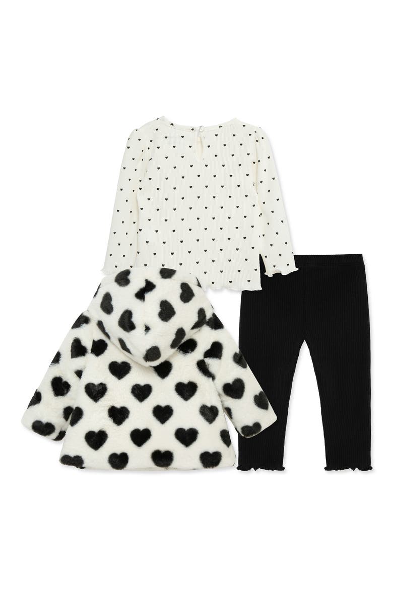 Heart T-Shirt, Faux Fur Jacket & Leggings Set, Alternate, color, WHITE/ BLACK