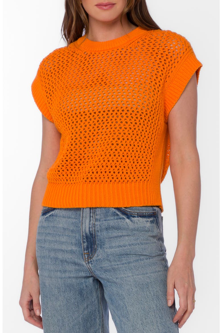 Arlo Open Stitch Short Sleeve Sweater, Main, color, RUSSET ORANGE