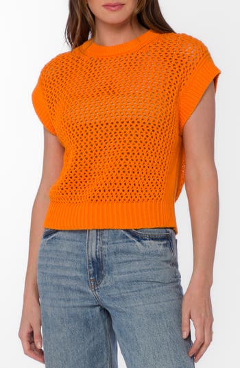 Velvet Heart Arlo Open Stitch Short Sleeve Sweater In Orange