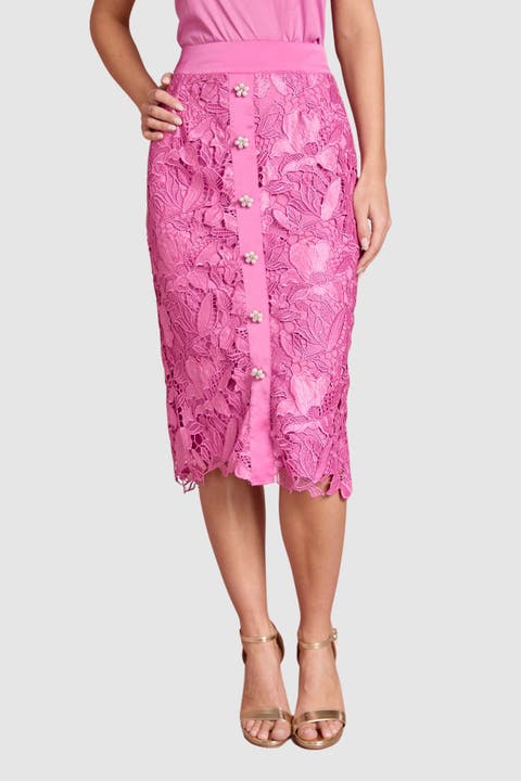 Lace Embroidered Pencil Skirt