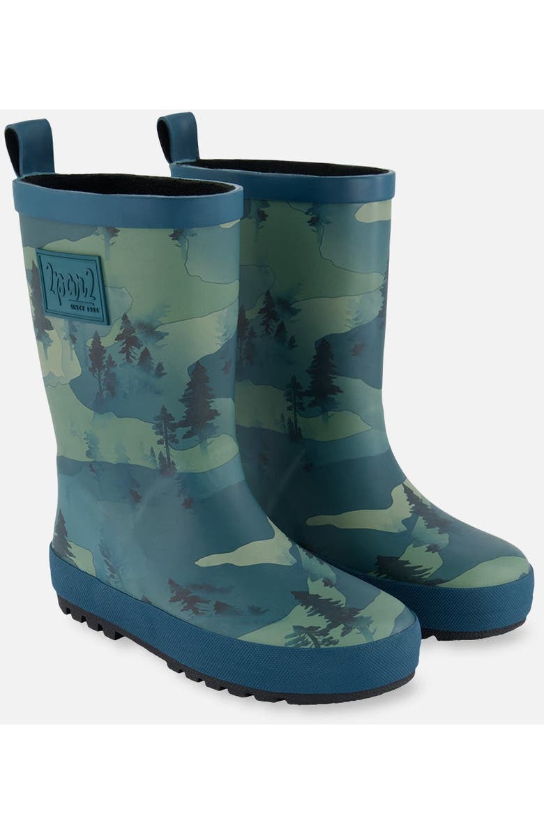 Deux par Deux Boy's Printed Rain Boots Forest Green With Black Pines, Main, color,