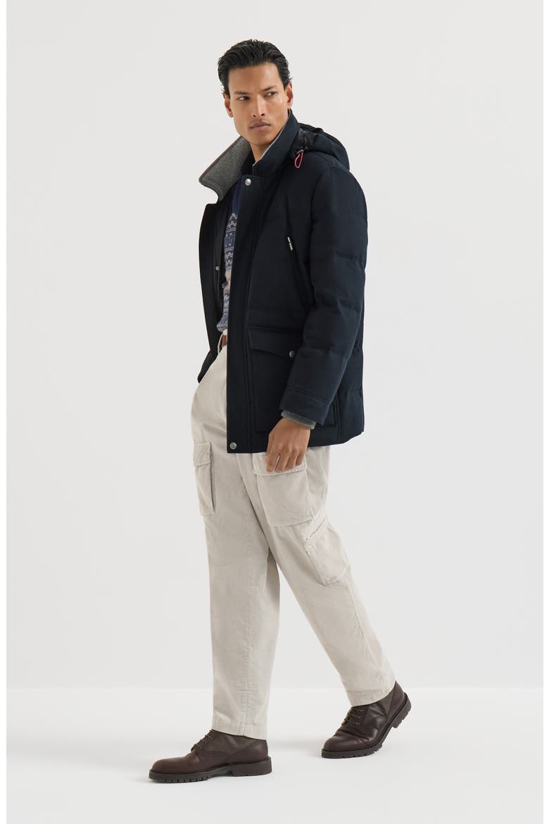 Bonded wool flannel down parka with detachable hood, Alternate, color, Blue