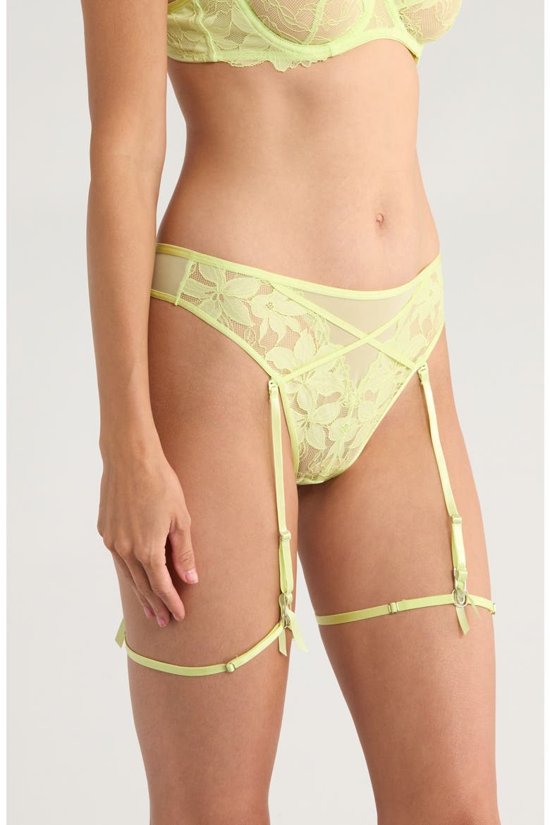 Ingrid High Waist Mesh & Lace Panties with Garter Straps, Alternate, color, SHADOW LIME