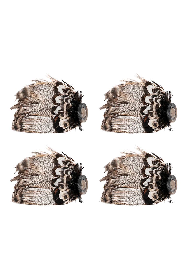 Set of 4 Feather Napkin Rings, Main, color, ESPRESSO