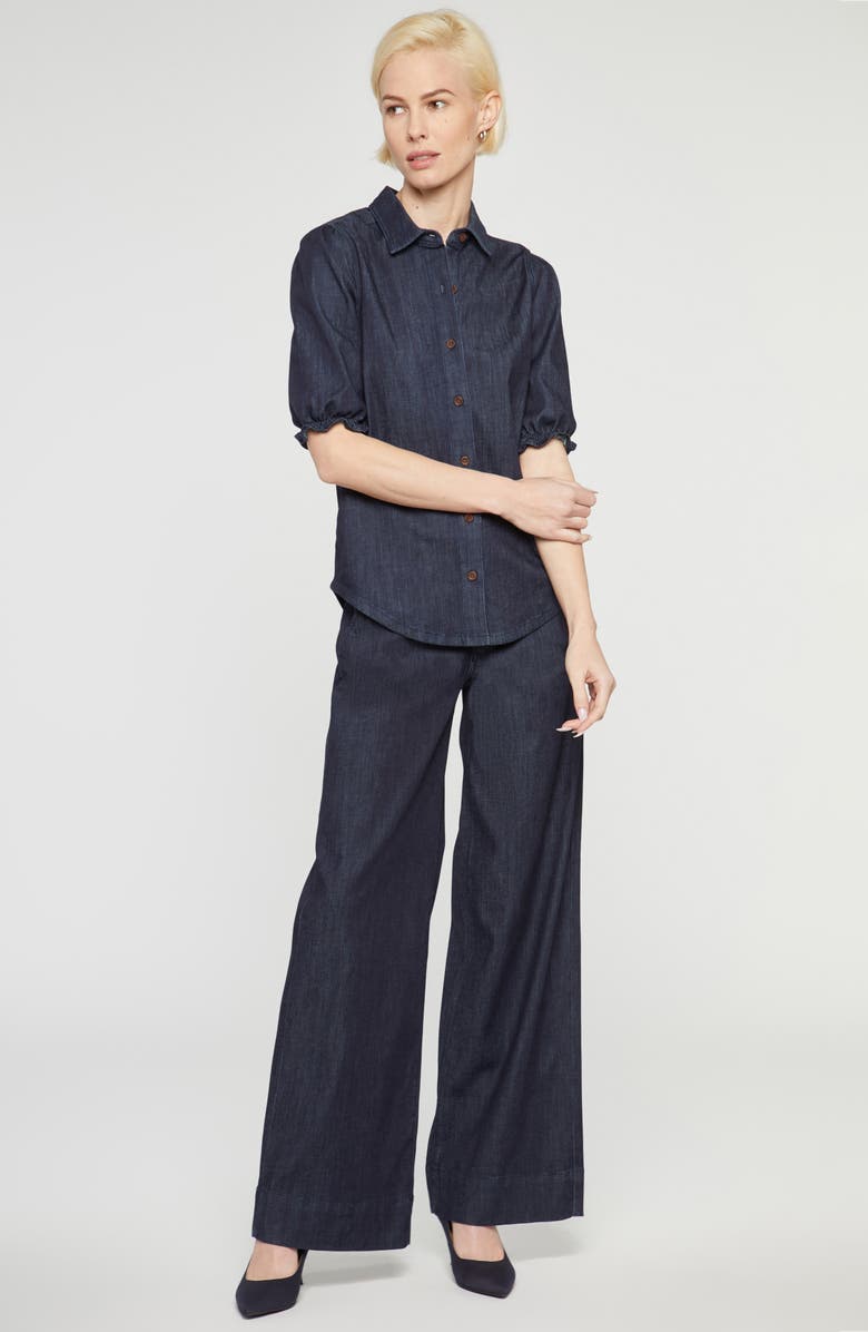 NYDJ Puff Sleeve Denim Blouse, Alternate, color,