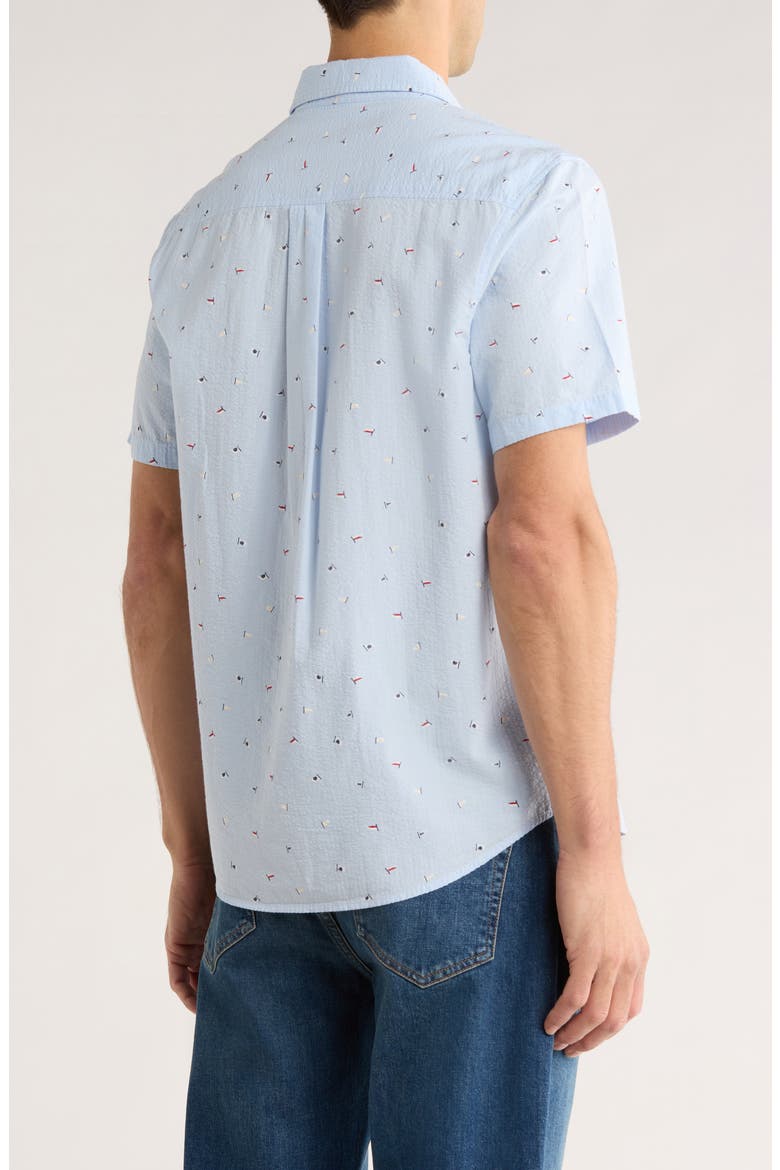 Cotton Seersucker Short Sleeve Button-Up Shirt, Alternate, color, BLUE SUNNY DAY FLAGS