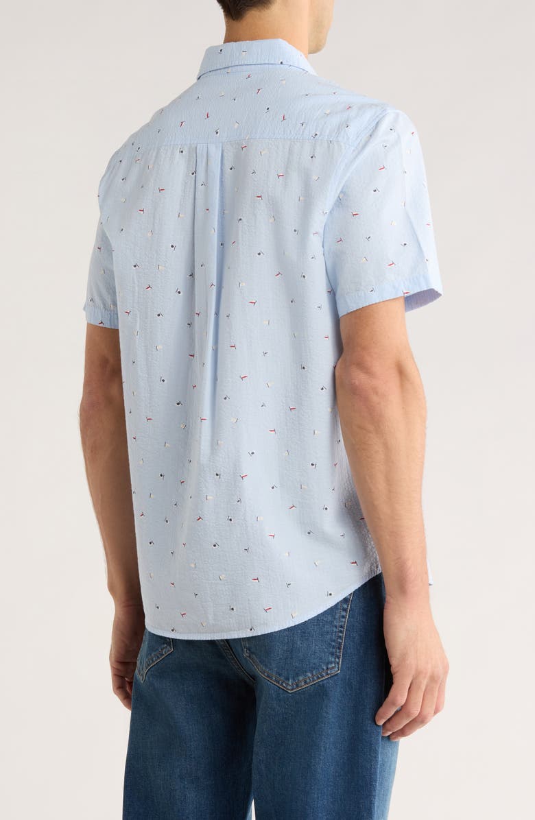 14th & Union Cotton Seersucker Short Sleeve Button-Up Shirt, Alternate, color, Blue Sunny Day Flags