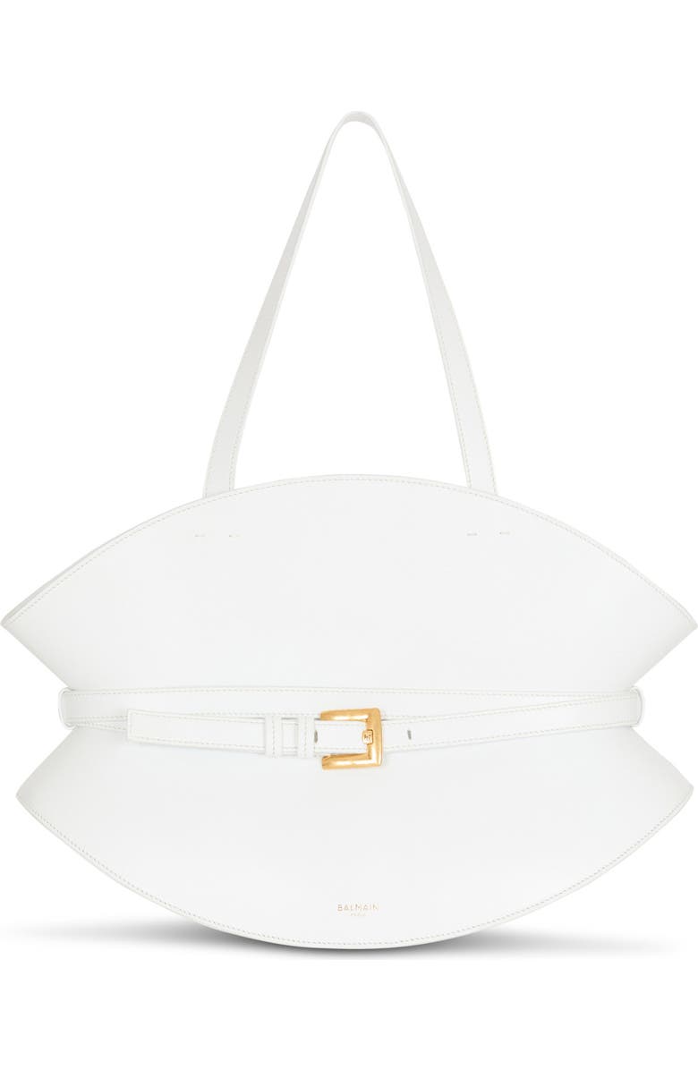 Balmain Medium Shuffle bag in calfskin leather, Main, color, White