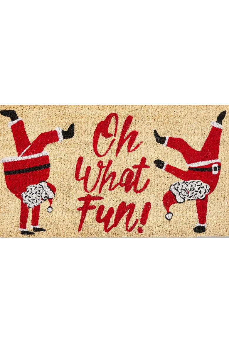 Oh What Fun Dancing Santa Coir Door Mat Red Brown, Alternate, color, Multicolored