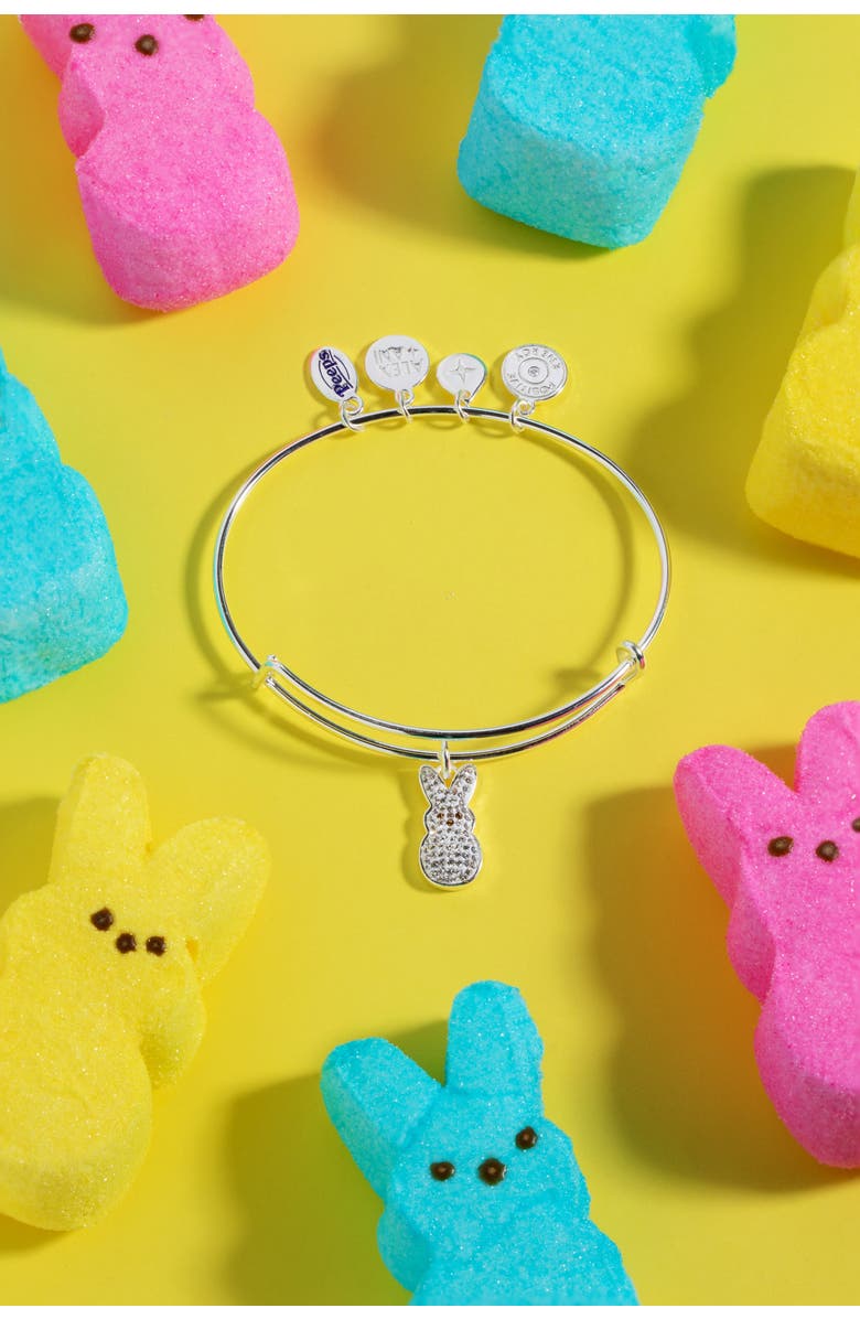 Alex and Ani Peeps<sup>®</sup> Pave Crystal Bunny Charm Bangle Bracelet, Alternate, color, Silver