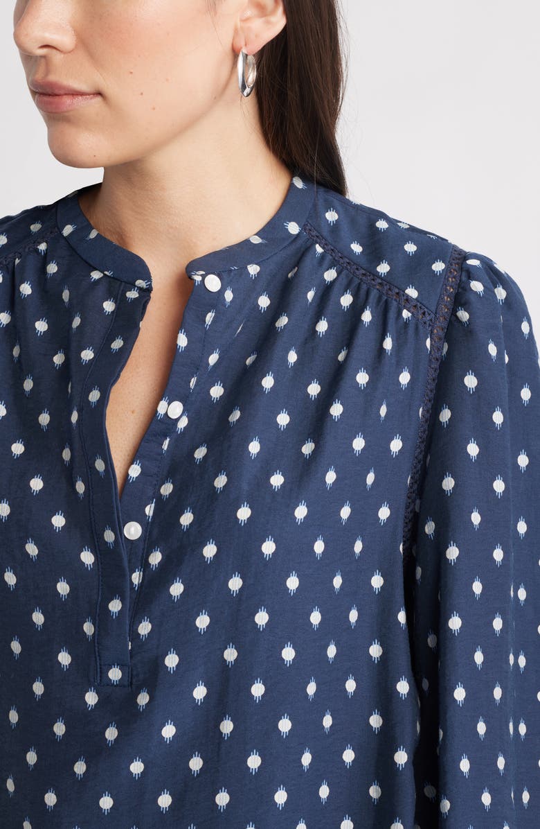 Caslon<sup>®</sup> Embroidered Inset Top, Alternate, color, Navy- Ivory Mock Dot