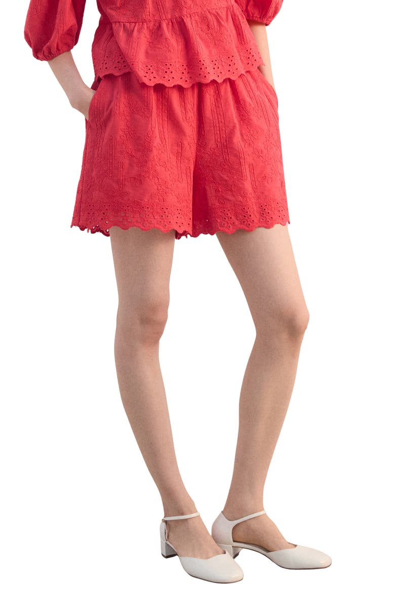 Floral Embrodiered Cotton Shorts, Main, color, STRAWBERRY