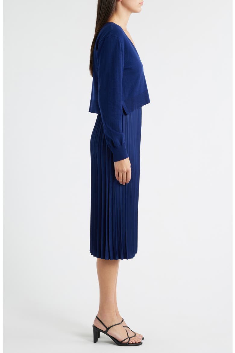Pleated Slipdress and Sweater Set, Alternate, color, NAVY
