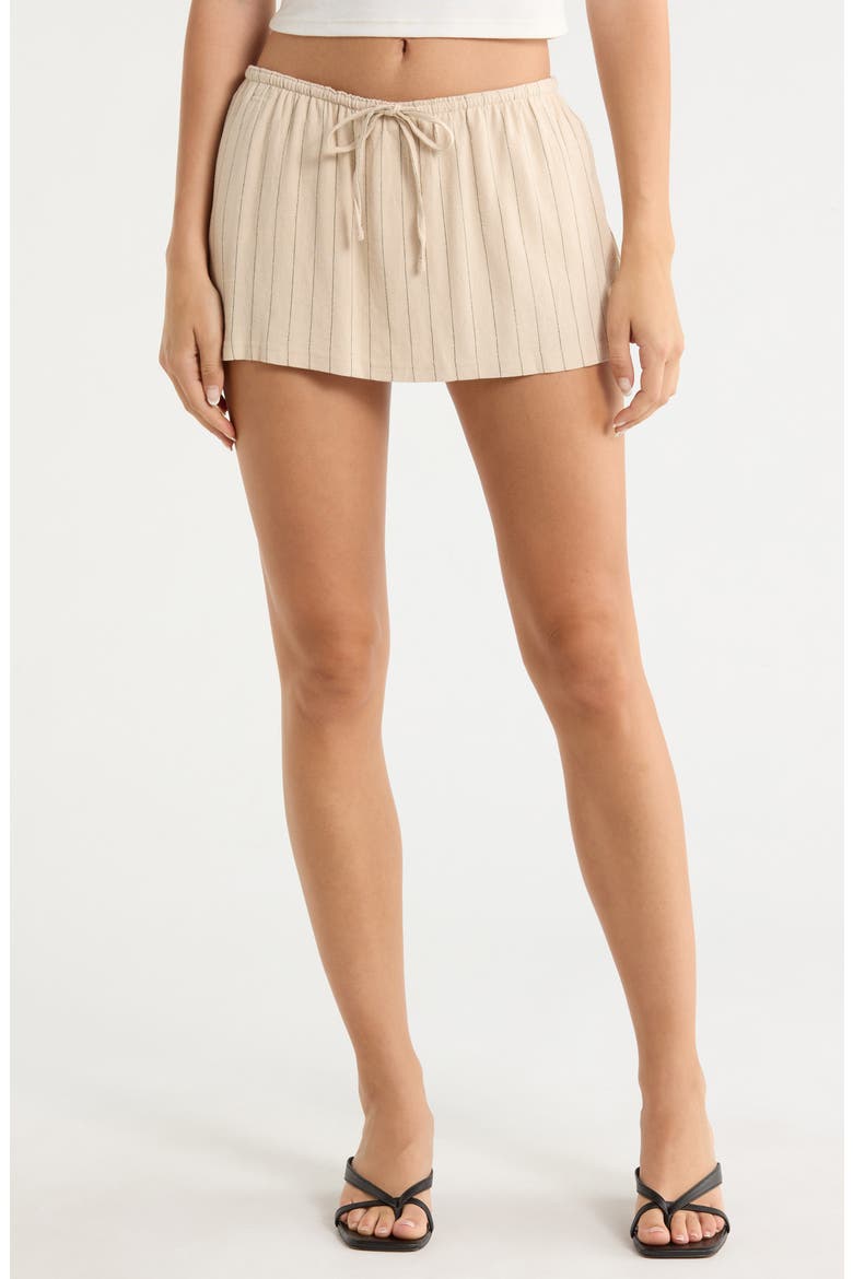 Tie Waist Miniskirt, Main, color, BEIGE MULTI