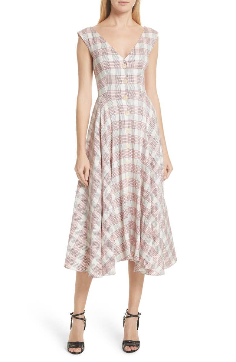 Veronica Beard Finn Plaid Handkerchief Hem Dress, Main, color, 