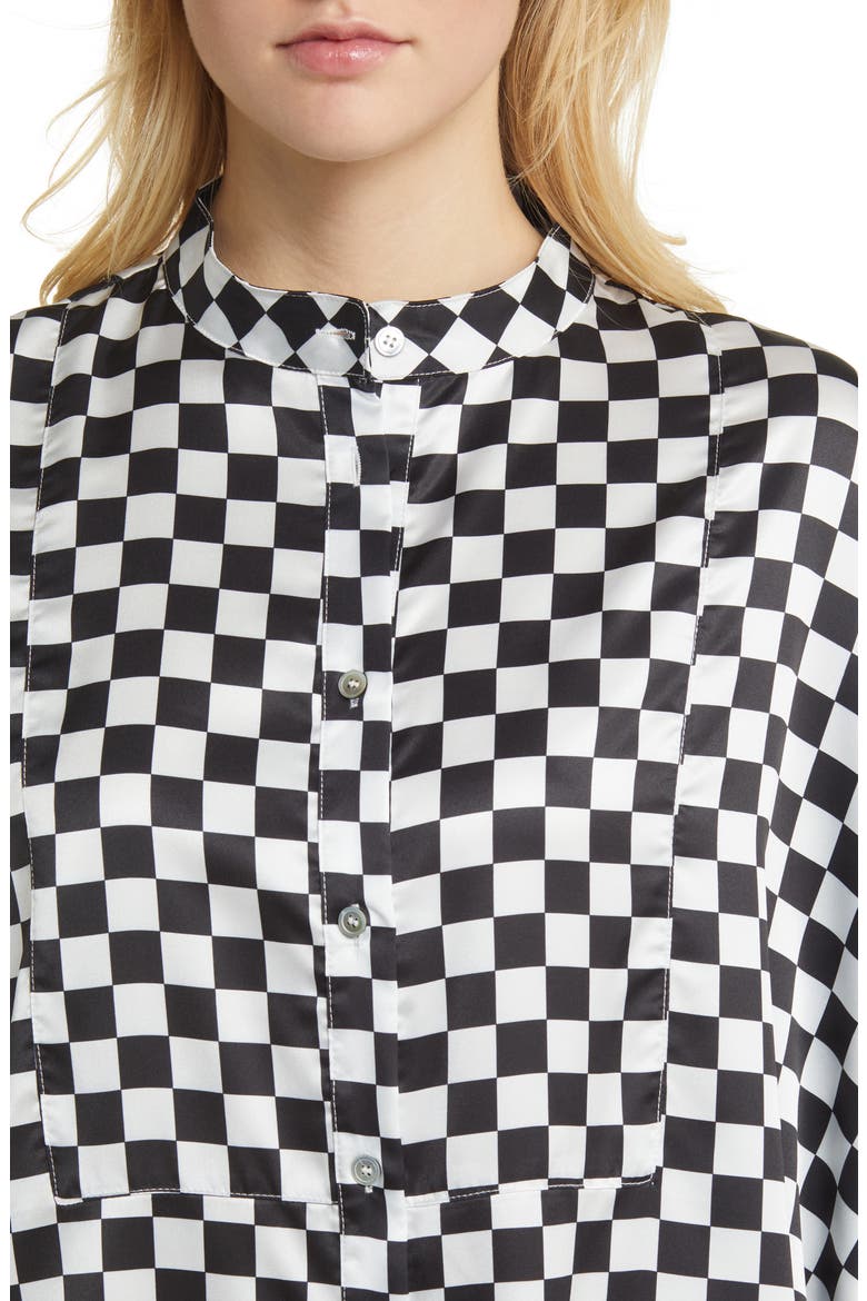 Checkerboard Button-Up Satin Shirt & Pants Set, Alternate, color, CHECKERBOARD