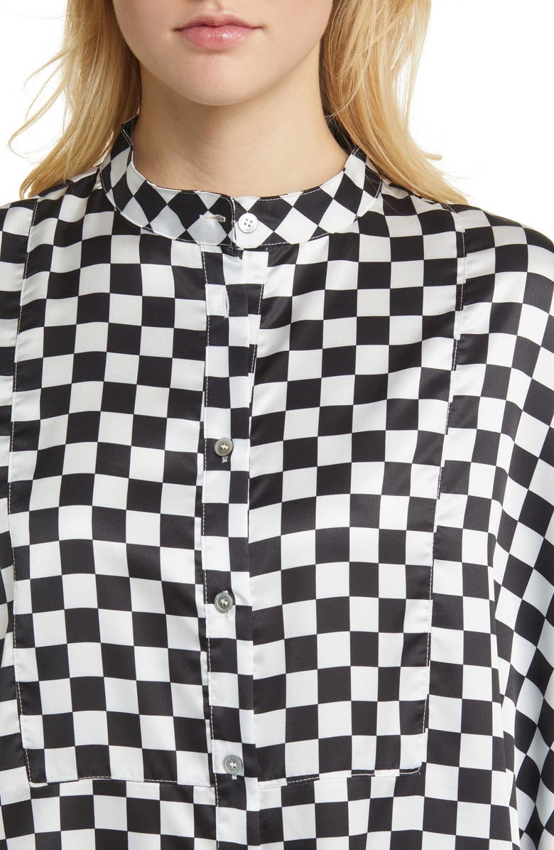 Dressed in Lala Checkerboard Button-Up Satin Shirt & Pants Set, Alternate, color, Checkerboard