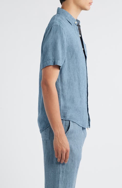 Alex Crane Ola Linen Short Sleeve Button-up Shirt In Blue