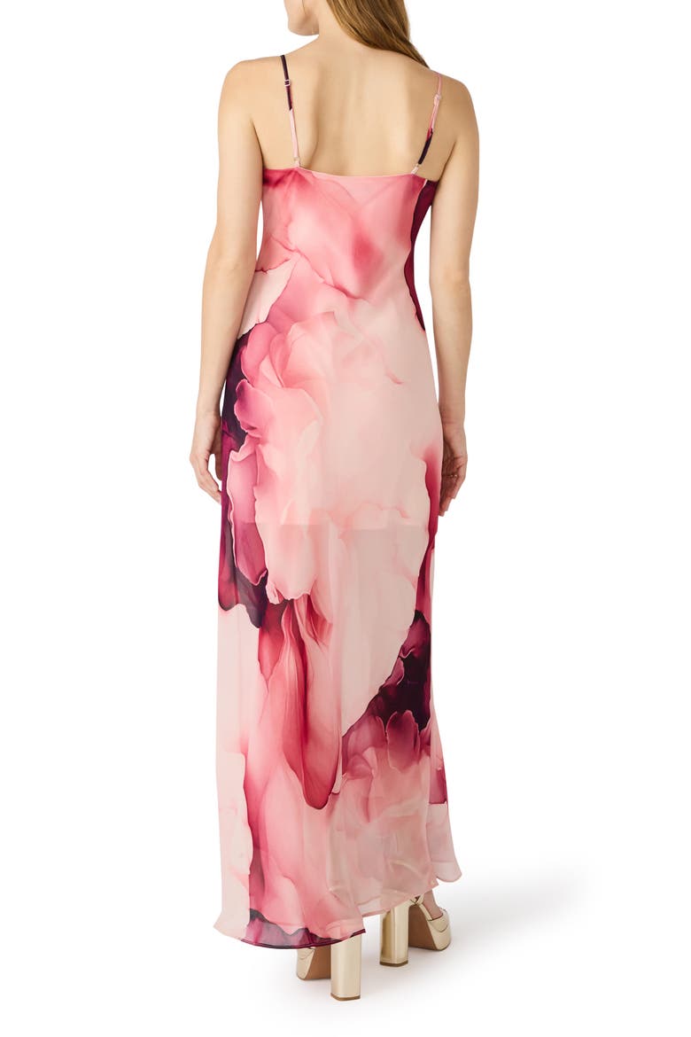 Maxina Cloud Print Ruffle Neck Maxi Dress, Alternate, color, CORAL CLOUD