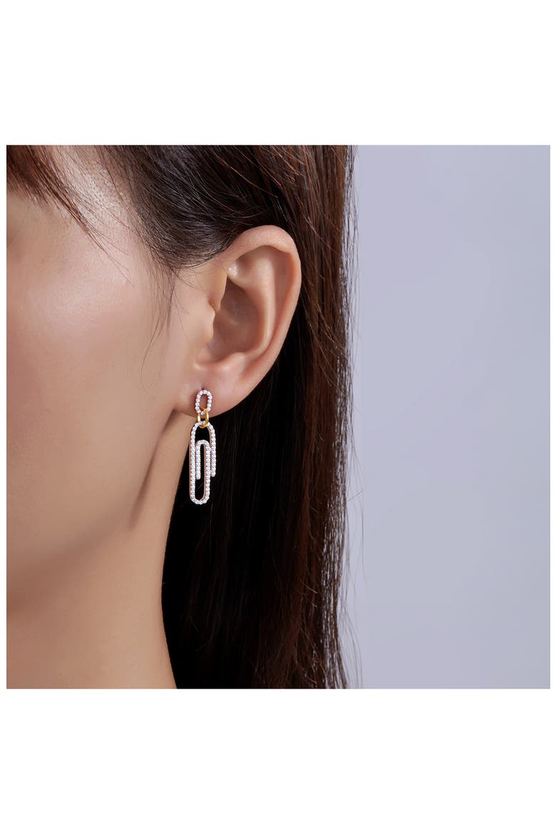 Simulated Diamond Two-Tone Paperclip Earrings, Alternate, color, TWO TONE