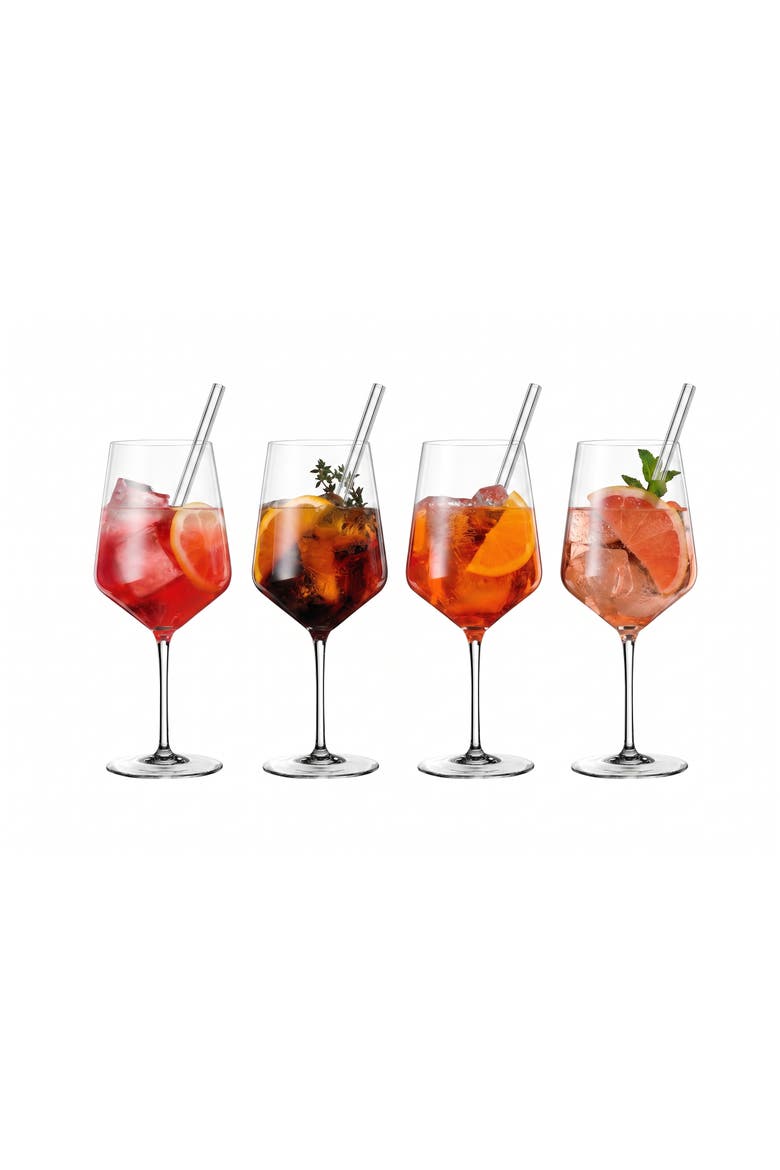 Tastes Good Set of 4 Cocktail Spritz Glasses with Glass Straws, Main, color, Clear