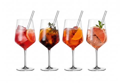 Tastes Good Set of 4 Cocktail Spritz Glasses with Glass Straws