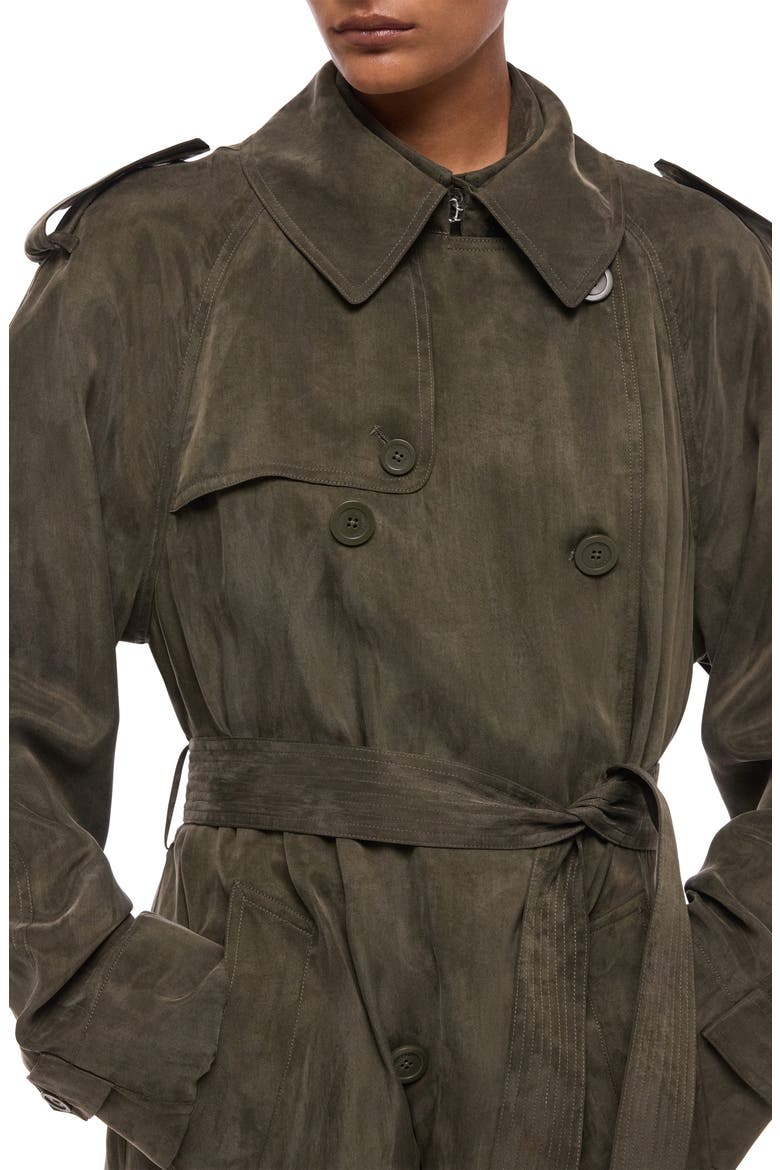 Fluid Microsuede Trench Coat, Alternate, color, DARK MOSS