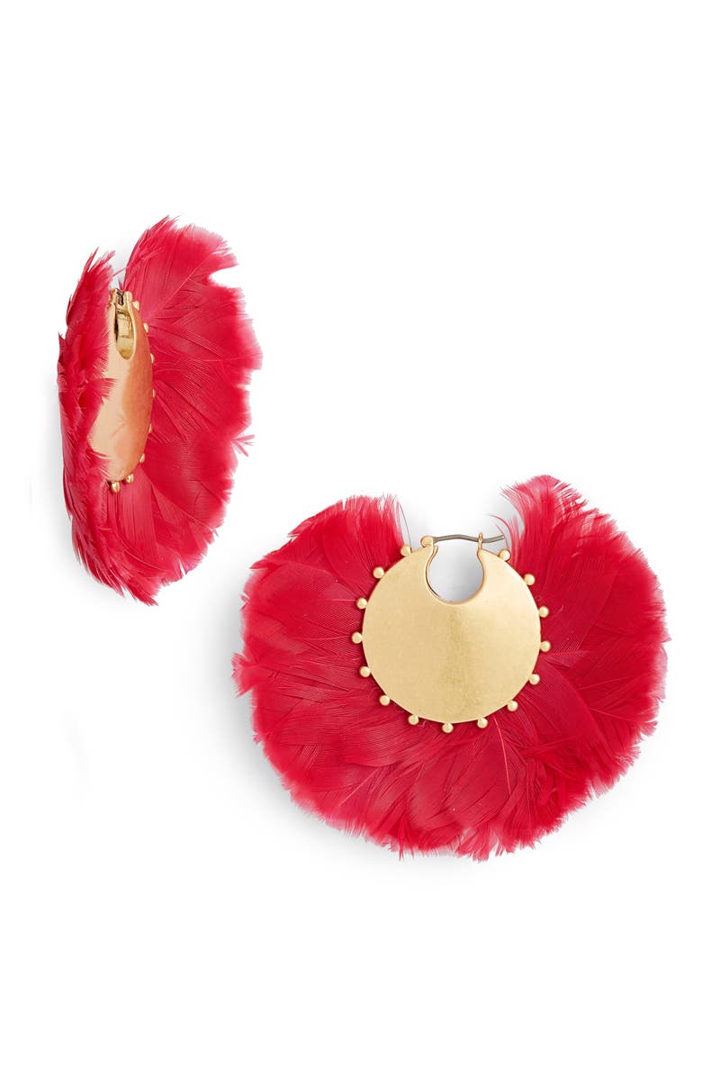 Kate Spade New York in full feather hoop earrings, Main, color, 