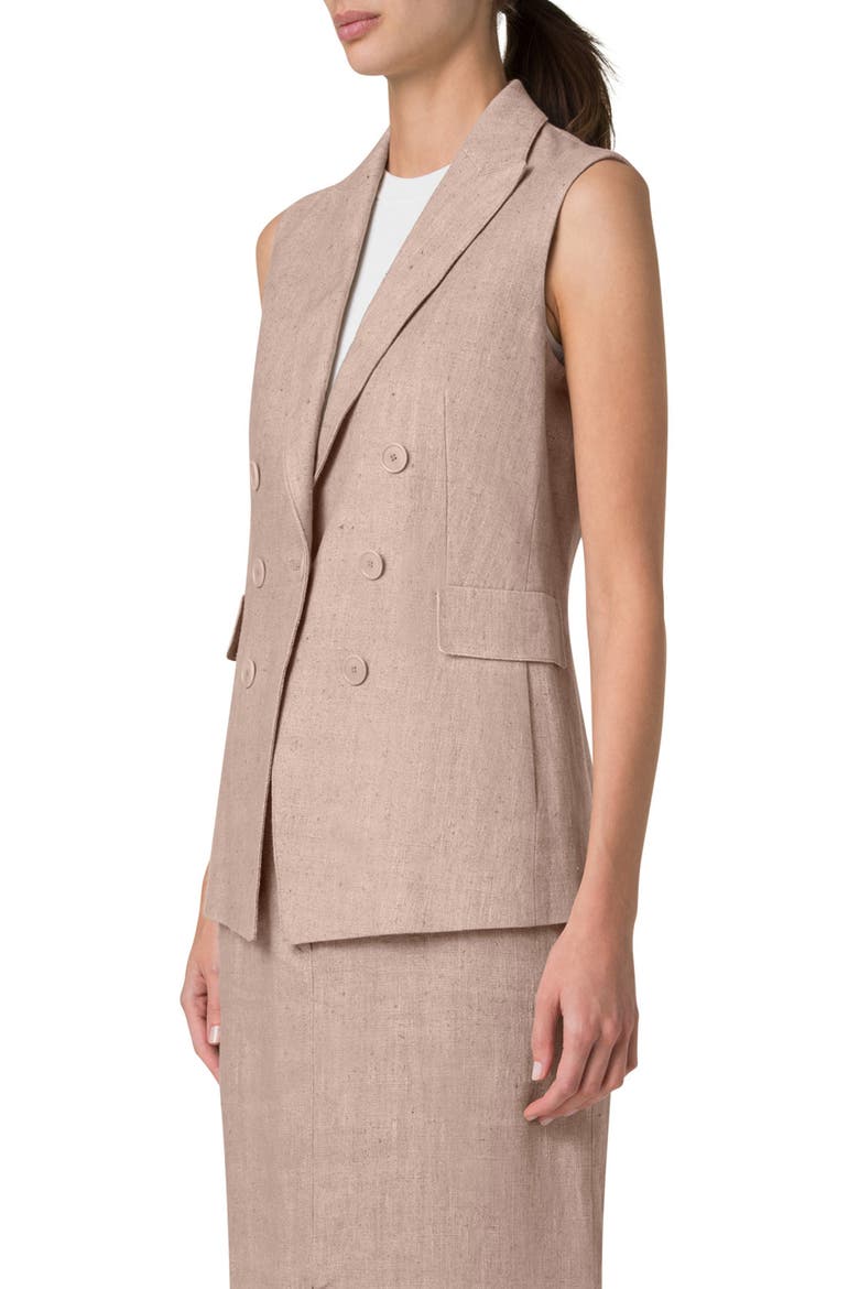 Double Breasted Raw Linen Vest, Alternate, color, BEIGE