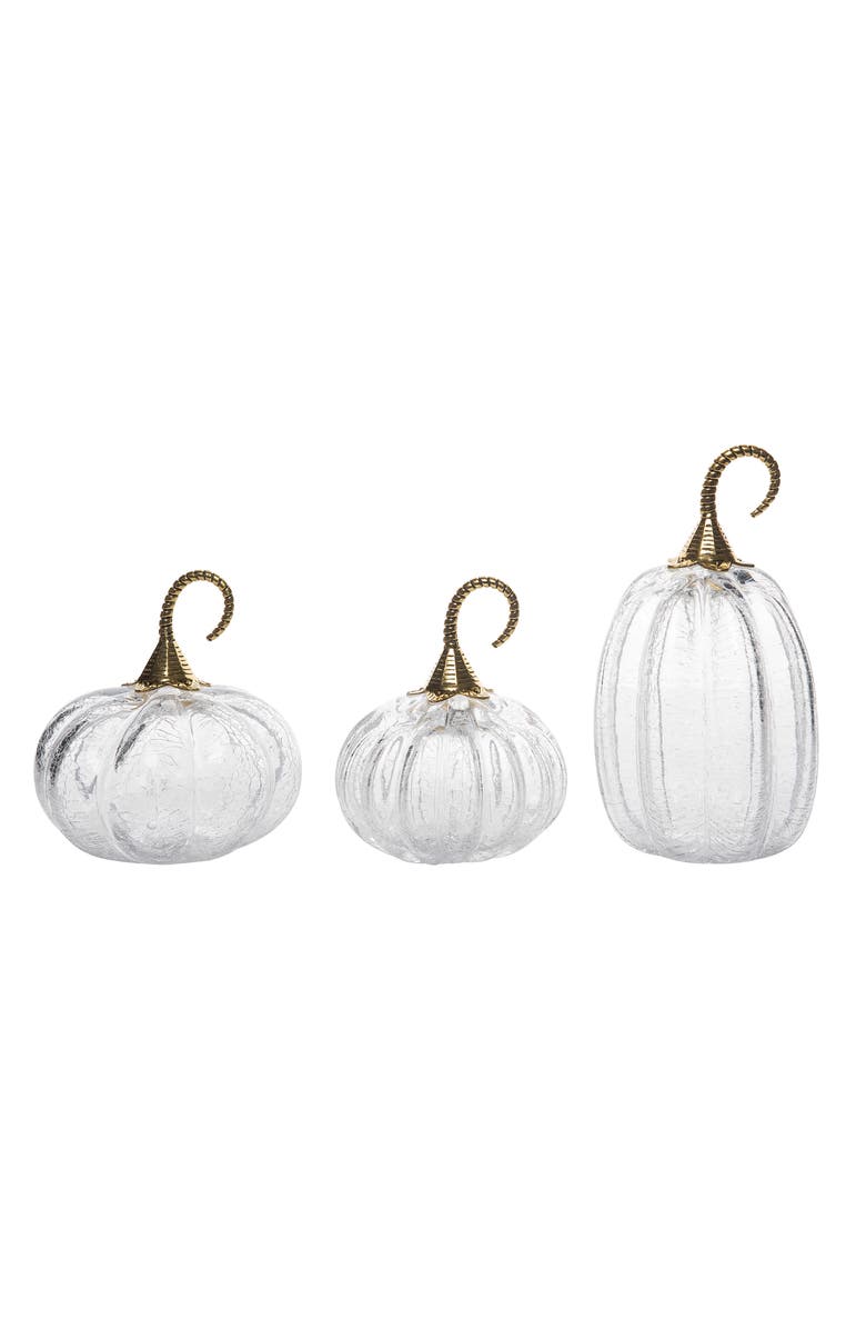 Transpac Clear Harvest Crackle Glass Pumpkin Set of 3 Decorative Fall, Main, color, Clear