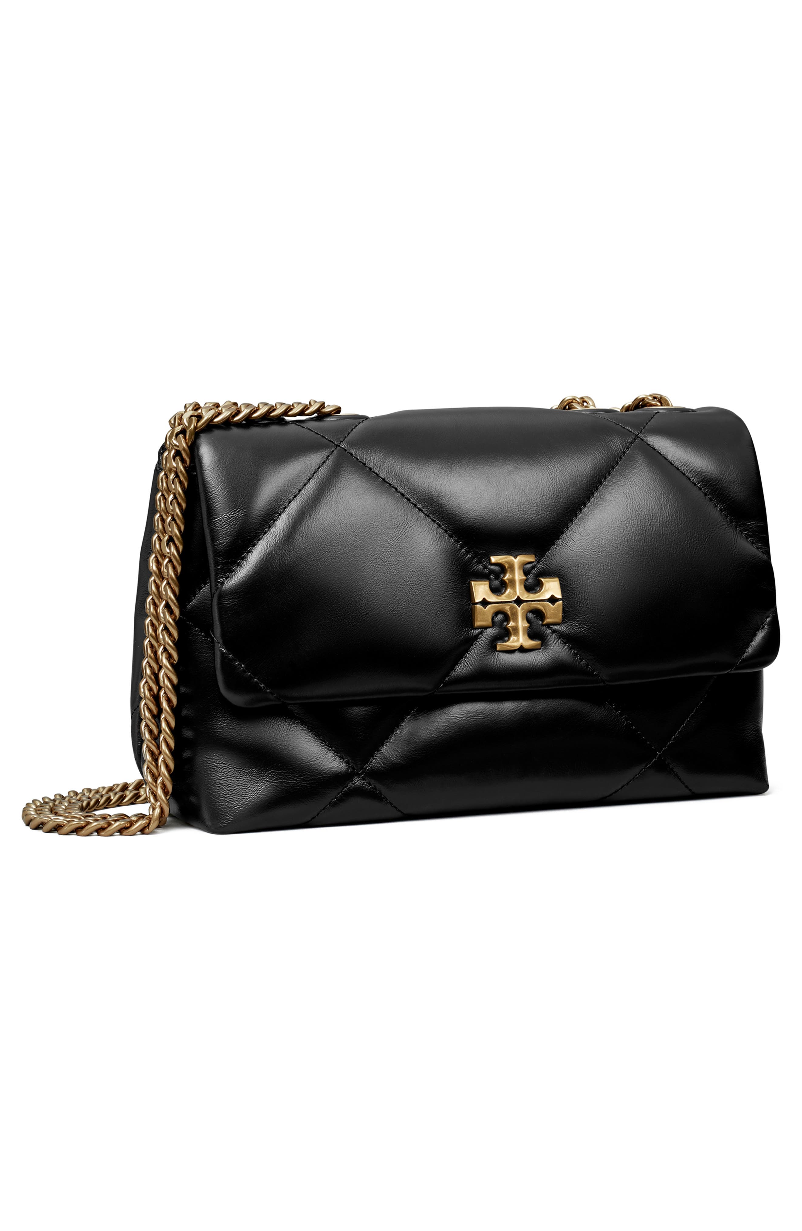 Tory Burch Small Kira Diamond Quilted Convertible Leather Shoulder Bag, Alternate, color, Black