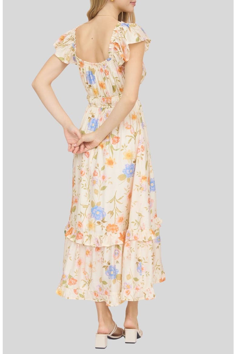 Tiered Floral Midi Dress, Alternate, color, BEIGE MULTI