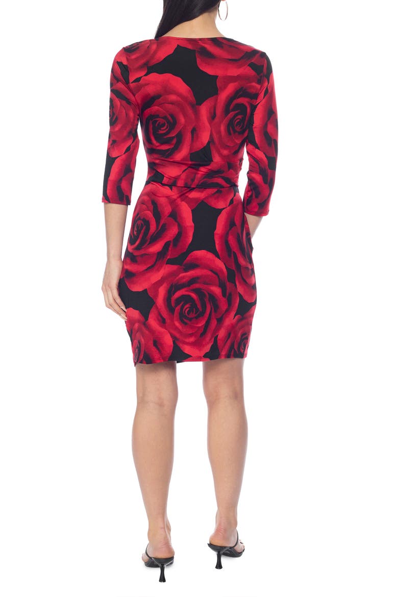 Rose Print Body-Con Dress, Alternate, color, BLACK RED