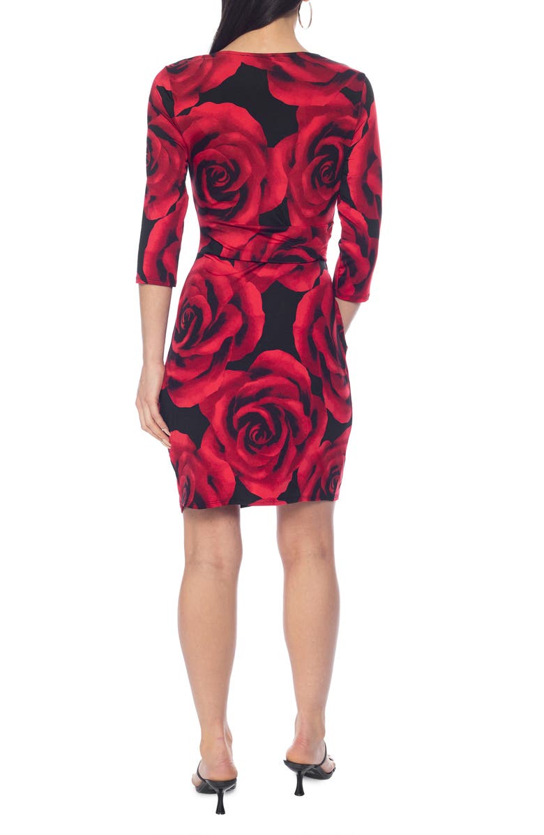 TASH AND SOPHIE Rose Print Body-Con Dress, Alternate, color, Black Red